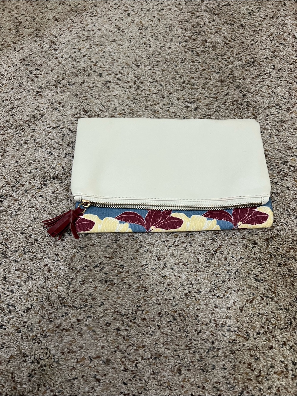 Rachel Pally Cream Fold-Over Clutch with Burgundy, Yellow & Blue Floral Trim
